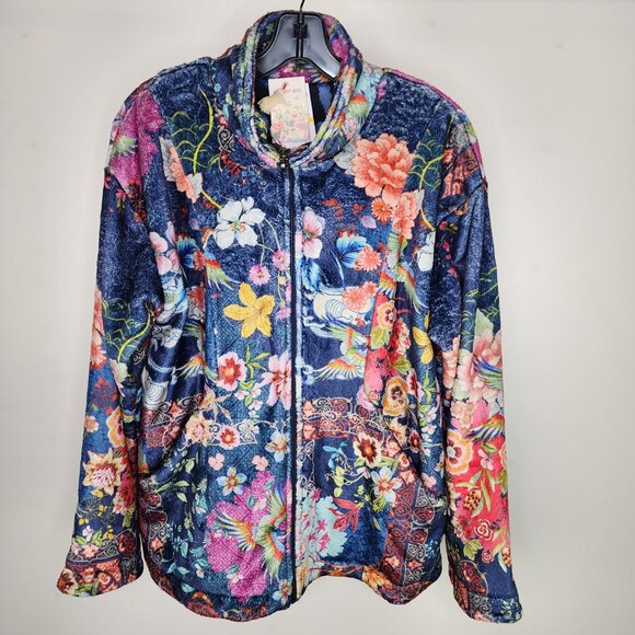 NWT Johnny Was Joan Zip Sherpa Jacket Reversible Dreamer Blu Medium - Picture 8 of 16